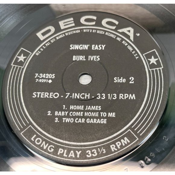 Burl Ives Singin Easy Compact 33 Jukebox 7" Record DECCA 7-34205 Mini LP - Picture 3 of 6